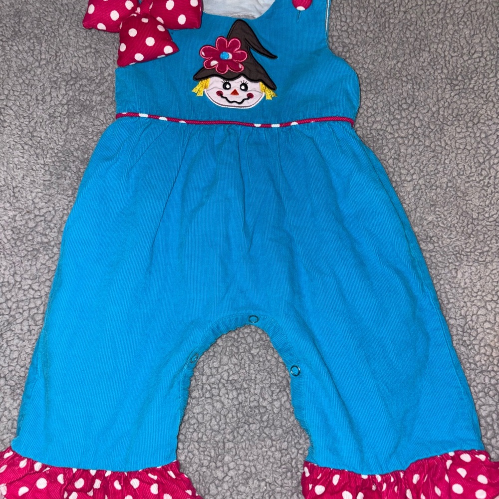 Molly Pop Blue Baby Romper with Polka Dot Accents scarecrow boutique 6 months
